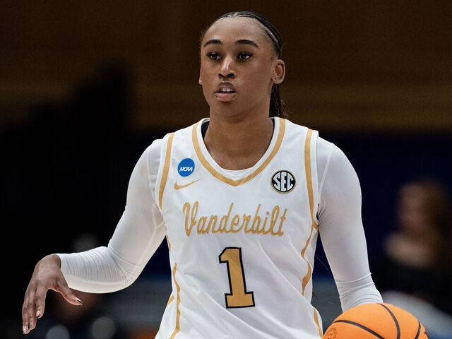 DURHAM, NORTH CAROLINA - MARCH 21: Mikayla Blakes #1 of the Vanderbilt Commodores plays against the Oregon Ducks during a first round game of the women’s NCAA basketball tournament at Cameron Indoor Stadium on March 21, 2025 in Durham, North Carolina.