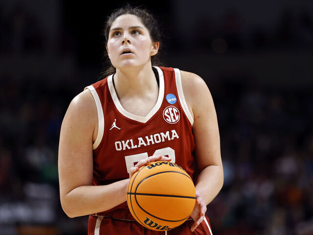 SPOKANE, WASHINGTON - MARCH 29: Raegan Beers #52 of the Oklahoma Sooners attempts a free throw in the fourth quarter against the Connecticut Huskies in the Sweet Sixteen round of the NCAA Women's Basketball Tournament at Spokane Arena on March 29, 2025 in Spokane, Washington.
