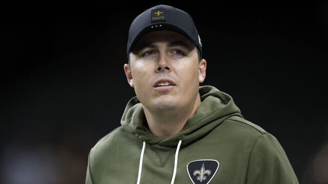 NEW ORLEANS, LOUISIANA - OCTOBER 26: Head coach Kellen Moore of the New Orleans Saints looks on before a game against the Tampa Bay Buccaneers at Caesars Superdome on October 26, 2025 in New Orleans, Louisiana.