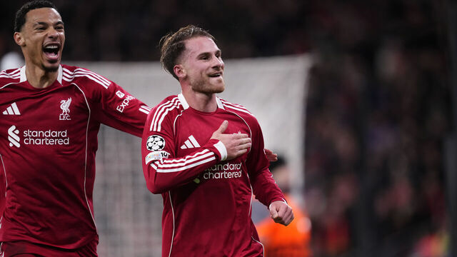 LIVERPOOL, ENGLAND - NOVEMBER 4: Alexis Mac Allister central midfield of Liverpool and Argentina celebrates after scoring his sides first goal during the UEFA Champions League 2025/26 League Phase MD4 match between Liverpool FC and Real Madrid C.F. at Anfield on November 4, 2025 in Liverpool, United Kingdom.