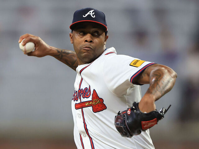 ATLANTA, GA - SEPTEMBER 08: Relief pitcher Raisel Iglesias #26 of the Atlanta Braves delivers a pitch in the 9th inning during the Monday evening MLB game between the Atlanta Braves and the Chicago Cubs on September 8, 2025 at Truist Park in Atlanta, Georgia.