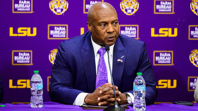 BATON ROUGE, LOUISIANA - OCTOBER 31: LSU interim athletic director Verge Ausberry speaks during his introductory press conference at Tiger Stadium on October 31, 2025 in Baton Rouge, Louisiana.