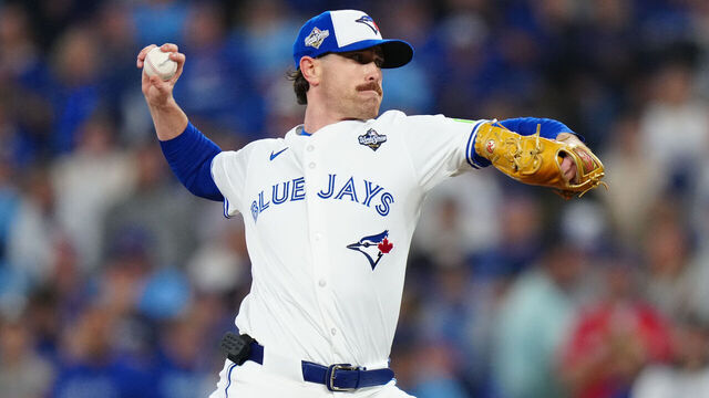 TORONTO, ON - NOVEMBER 01: Shane Bieber #57 of the Toronto Blue Jays pitches during Game Seven of the 2025 World Series presented by Capital One between the Los Angeles Dodgers and the Toronto Blue Jays at Rogers Centre on Saturday, November 1, 2025 in Toronto, Ontario, Canada.