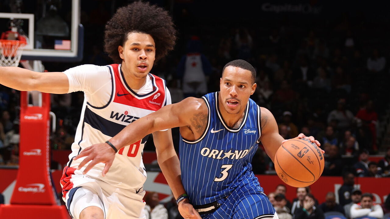 WASHINGTON, DC - NOVEMBER 1: Desmond Bane #3 of the Orlando Magic dribbles the ball during the game against the Washington Wizards on November 1, 2025 at Capital One Arena in Washington, DC. Mandatory Copyright Notice: Copyright 2025 NBAE