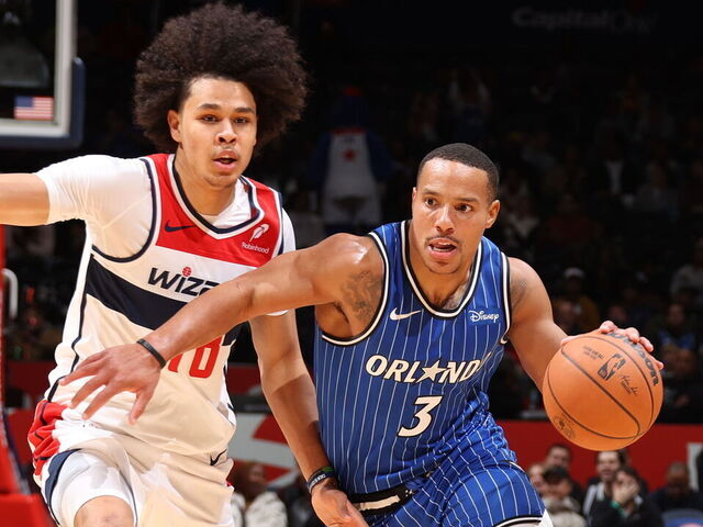 WASHINGTON, DC - NOVEMBER 1: Desmond Bane #3 of the Orlando Magic dribbles the ball during the game against the Washington Wizards on November 1, 2025 at Capital One Arena in Washington, DC. Mandatory Copyright Notice: Copyright 2025 NBAE