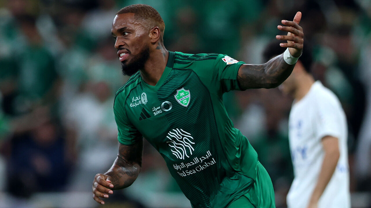JEDDAH, SAUDI ARABIA - SEPTEMBER 19: Ivan Toney of Al Ahli celebrates scoring his team's first goal during the Saudi Pro League match between Al Ahli and Al Hilal at King Abdullah Sports City on September 19, 2025 in Jeddah, Saudi Arabia.