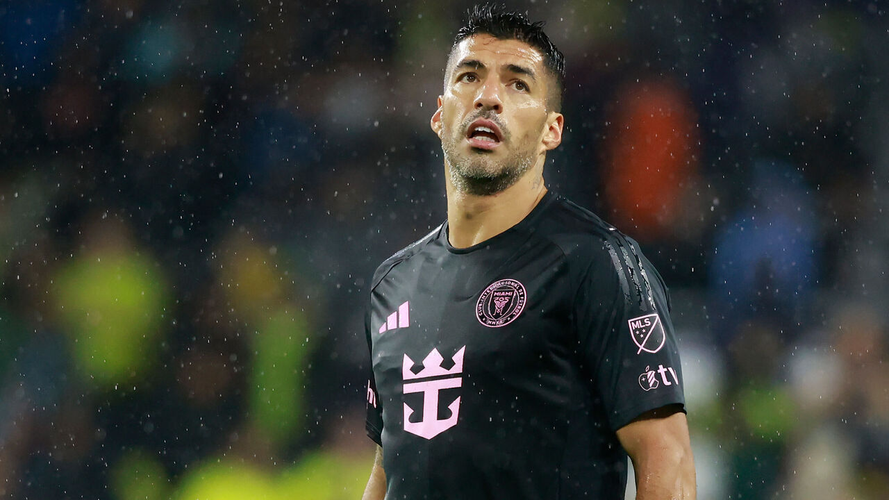 NASHVILLE, TENNESSEE - NOVEMBER 01: Luis Suarez #9 of Inter Miami CF looks on during the 2025 MLS Cup Playoff match between Nashville SC and Inter Miami CF at GEODIS Park on November 01, 2025 in Nashville, Tennessee.