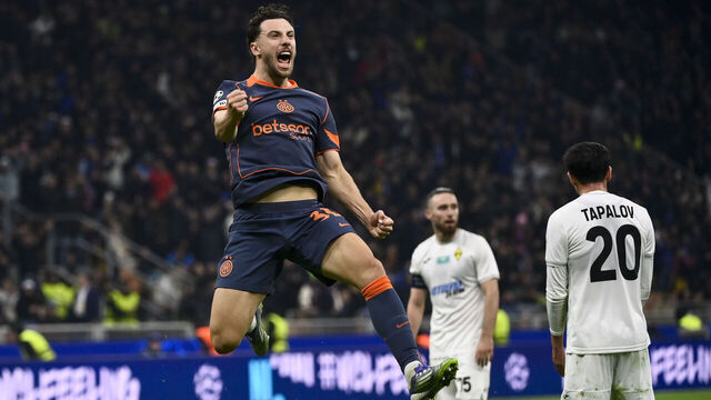 MILAN, ITALY - NOVEMBER 5: Carlos Augusto of FC Internazionale celebrates a second goal during the UEFA Champions League 2025/26 League Phase MD4 match between FC Internazionale Milano and FC Kairat Almaty at Stadio San Siro on November 5, 2025 in Milan, Italy.
