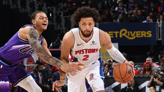 DETROIT, MI - November 5: Cade Cunningham #2 of the Detroit Pistons drives to the basket during the game against the Utah Jazz on November 5, 2025 at Little Caesars Arena in Detroit, Michigan. NOTE TO USER: User expressly acknowledges and agrees that, by downloading and/or using this photograph, User is consenting to the terms and conditions of the Getty Images License Agreement. Mandatory Copyright Notice: Copyright 2025 NBAE
