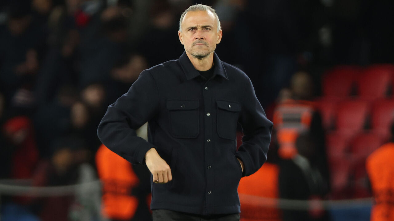 Paris, France - November 4: Manager Luis Enrique of Paris Saint-Germain reacts during the UEFA Champions League 2025/2026 match between Paris and Bayern Munich at Parc des Princes on November 4, 2025 in Paris, France.