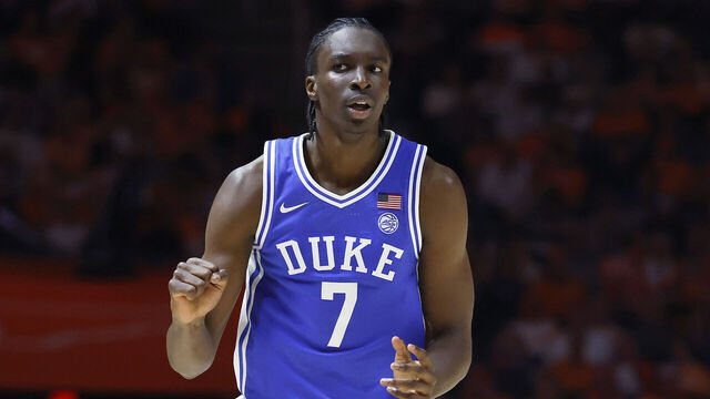 KNOXVILLE, TENNESSEE - OCTOBER 26: Dame Sarr #7 of the Duke Blue Devils reacts to a play during the first half of the game against the Tennessee Volunteers at Thompson-Boling Arena on October 26, 2025 in Knoxville, Tennessee.