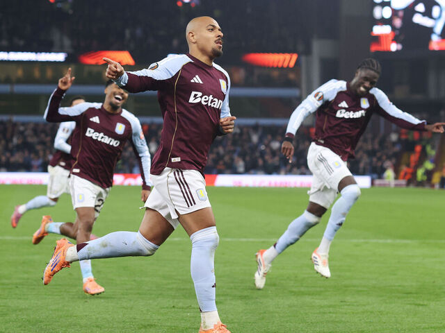 BIRMINGHAM, ENGLAND - NOVEMBER 6: Donyell Malen of Aston Villa celebrates after scoring their 2nd goal during the UEFA Europa League 2025/26 League Phase MD4 match between Aston Villa FC and Maccabi Tel-Aviv FC at Villa Park on November 6, 2025 in Birmingham, England.