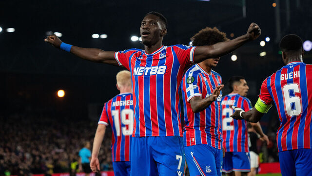 LONDON, ENGLAND - NOVEMBER 6: Ismaila Sarr of Crystal Palace celebrates after scoring his team's third goal during the UEFA Conference League 2025/26 League Phase MD3 match between Crystal Palace FC and AZ Alkmaar at Selhurst Park on November 6, 2025 in London, England.