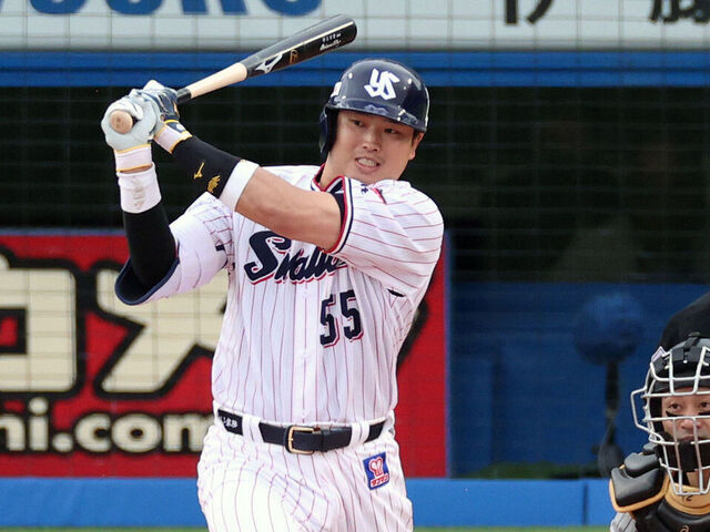 TOKYO, JAPAN - APRIL 06: Munetaka Murakami of the Yakult Swallows grounds out in the 7th inning against Hanshin Tigers at Jingu Stadium on April 6, 2024 in Tokyo, Japan.