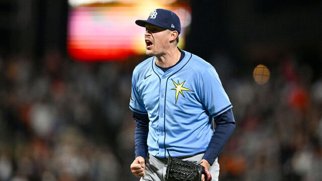 SAN FRANCISCO, CALIFORNIA - AUGUST 16: Pete Fairbanks #29 of the Tampa Bay Rays reacts after a win against the San Francisco Giants at Oracle Park on August 16, 2025 in San Francisco, California.