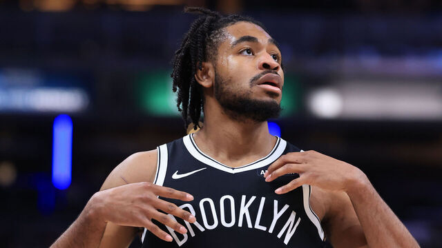 INDIANAPOLIS, INDIANA - NOVEMBER 05: Cam Thomas #24 of the Brooklyn Nets looks on during the second quarter against the Indiana Pacers at Gainbridge Fieldhouse on November 05, 2025 in Indianapolis, Indiana.
