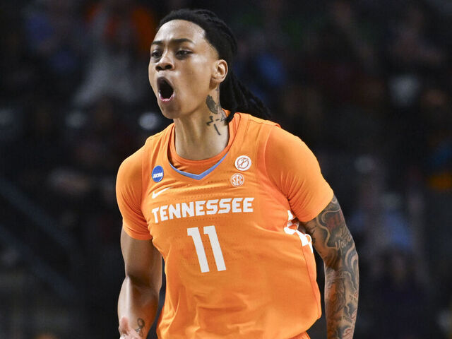 BIRMINGHAM, ALABAMA - MARCH 29: Zee Spearman #11 of the Tennessee Volunteers reacts during the game against the Texas Longhorns in the Sweet Sixteen round of the 2025 NCAA Women's Basketball Tournament held at Legacy Arena at the BJCC on March 29, 2025 in Birmingham, Alabama.
