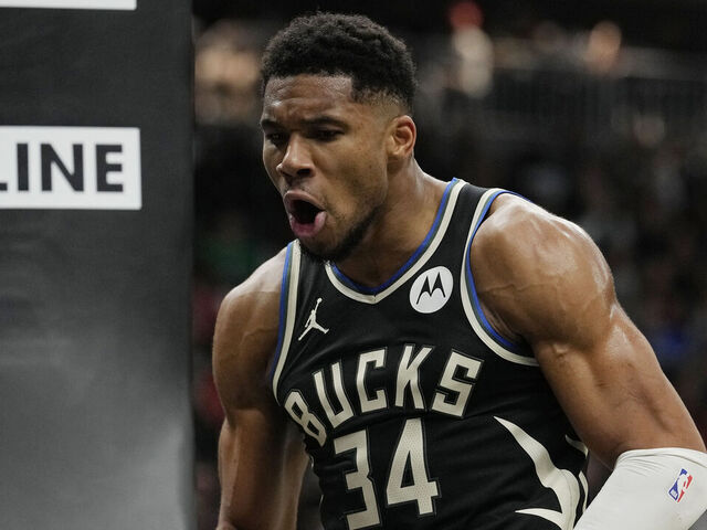 MILWAUKEE, WISCONSIN - NOVEMBER 07: Giannis Antetokounmpo #34 of the Milwaukee Bucks reacts against the Chicago Bulls in the third quarter of the Emirates NBA Cup game at Fiserv Forum on November 07, 2025 in Milwaukee, Wisconsin.