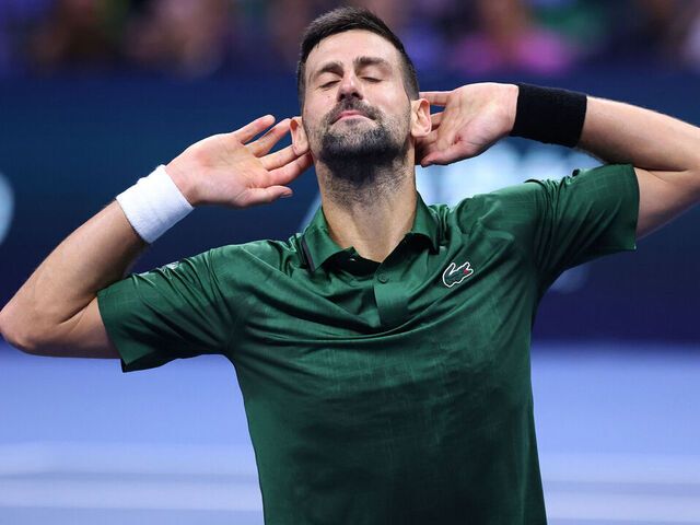ATHENS, GREECE - NOVEMBER 8: Novak Djokovic of Serbia gestures as he celebrates his victory against Lorenzo Musetti (not seen) of Italy during the Hellenic Championship ATP 250 final tennis match, at OAKA Olympic Athletic Center in Athens, Greece, on November 8, 2025.