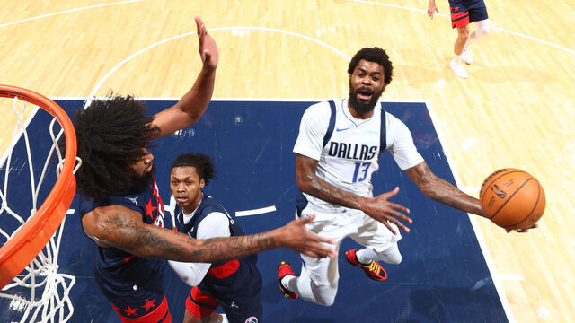 WASHINGTON, DC - NOVEMBER 8: Naji Marshall #13 of the Dallas Mavericks drives to the basket during the game against the Washington Wizards on November 8, 2025 at Capital One Arena in Washington, DC. Mandatory Copyright Notice: Copyright 2025 NBAE