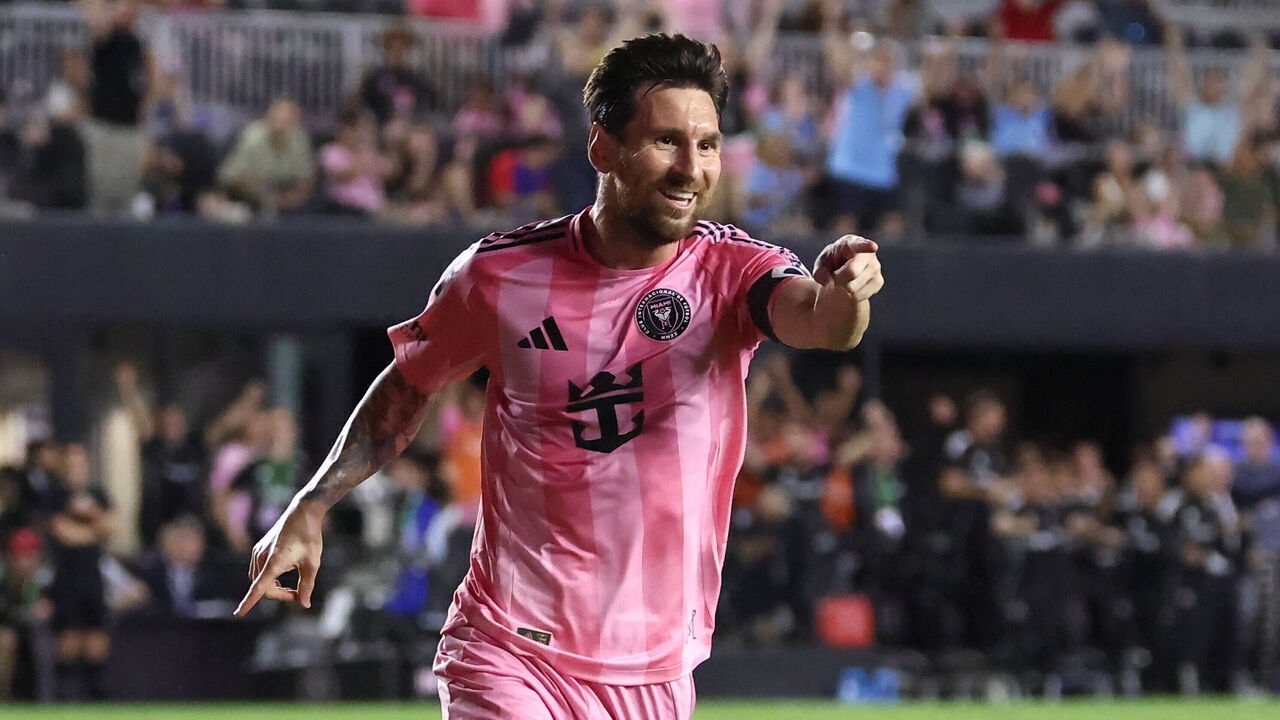 FT. LAUDERDALE, FL - NOVEMBER 08: Inter Miami forward Lionel Messi (10) points to Inter Miami forward Mateo Silvetti (24) after his assist for Messi's second goal of the first half during game three of the first round playoff patch between Nashville SC and Inter Miami CF on Saturday, November 8, 2025 at Chase Stadium in Fort Lauderdale, FL.