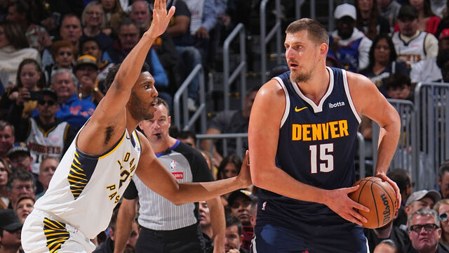 DENVER, CO - NOVEMBER 8: Nikola Jokic #15 of the Denver Nuggets dribbles the ball during the game against the Indiana Pacers on November 8, 2025 at Ball Arena in Denver, Colorado. NOTE TO USER: User expressly acknowledges and agrees that, by downloading and/or using this Photograph, user is consenting to the terms and conditions of the Getty Images License Agreement. Mandatory Copyright Notice: Copyright 2025 NBAE
