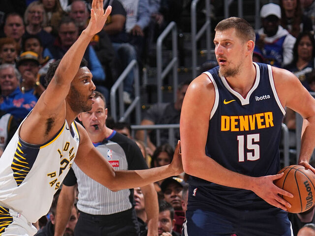 DENVER, CO - NOVEMBER 8: Nikola Jokic #15 of the Denver Nuggets dribbles the ball during the game against the Indiana Pacers on November 8, 2025 at Ball Arena in Denver, Colorado. NOTE TO USER: User expressly acknowledges and agrees that, by downloading and/or using this Photograph, user is consenting to the terms and conditions of the Getty Images License Agreement. Mandatory Copyright Notice: Copyright 2025 NBAE