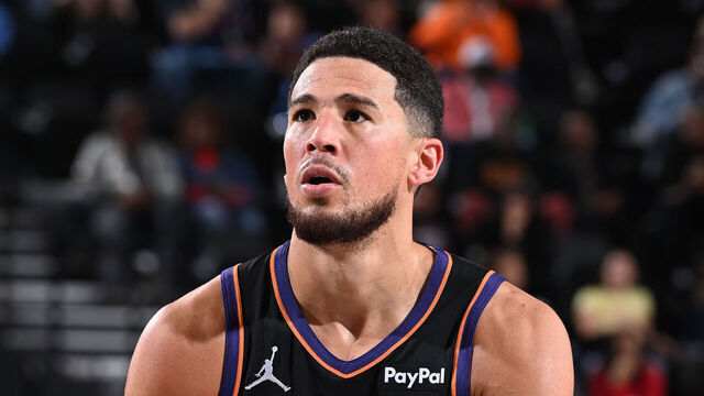 INGLEWOOD, CA - NOVEMBER 8: Devin Booker #1 of the Phoenix Suns shoots a free throw during the game against the LA Clippers on November 8, 2025 at Intuit Dome in Los Angeles, California. NOTE TO USER: User expressly acknowledges and agrees that, by downloading and/or using this Photograph, user is consenting to the terms and conditions of the Getty Images License Agreement. Mandatory Copyright Notice: Copyright 2025 NBAE