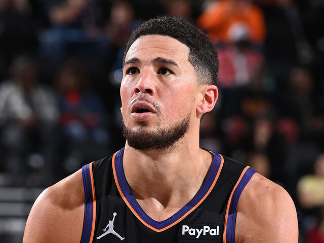 INGLEWOOD, CA - NOVEMBER 8: Devin Booker #1 of the Phoenix Suns shoots a free throw during the game against the LA Clippers on November 8, 2025 at Intuit Dome in Los Angeles, California. NOTE TO USER: User expressly acknowledges and agrees that, by downloading and/or using this Photograph, user is consenting to the terms and conditions of the Getty Images License Agreement. Mandatory Copyright Notice: Copyright 2025 NBAE