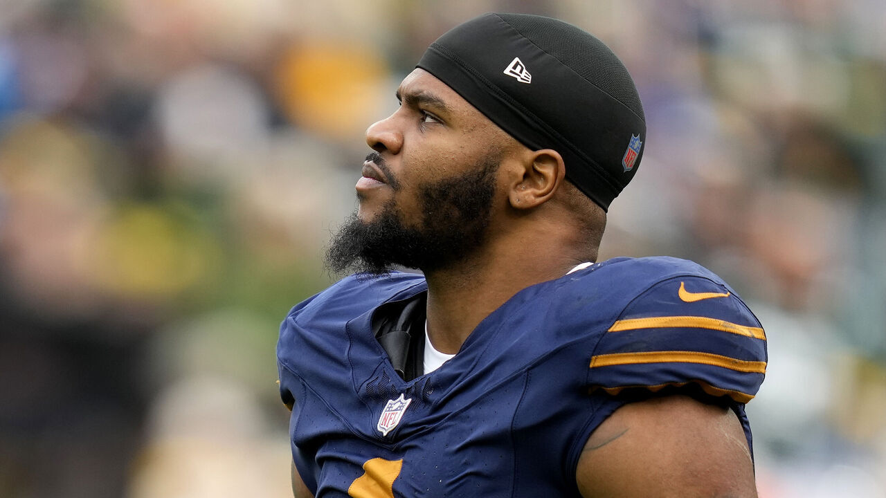 GREEN BAY, WISCONSIN - NOVEMBER 02: Micah Parsons #1 of the Green Bay Packers looks on in the third quarter against the Carolina Panthers in the game at Lambeau Field on November 02, 2025 in Green Bay, Wisconsin.