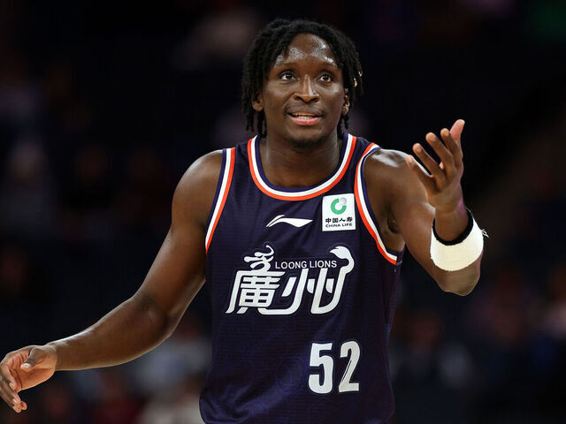 MINNEAPOLIS, MINNESOTA - OCTOBER 13: Victor Oladipo #52 of Guangzhou Loong-Lions reacts against the Minnesota Timberwolves in the second quarter during the preseason game at Target Center on October 13, 2025 in Minneapolis, Minnesota.