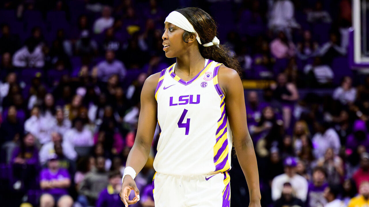 BATON ROUGE, LA - NOVEMBER 04: Flau'Jae Johnson #4 of the LSU Tigers in action against the Houston Christian Huskies on November 4, 2025 at the Pete Maravich Assembly Center in Baton Rouge, Louisiana.