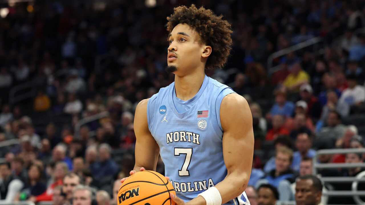MILWAUKEE, WISCONSIN - MARCH 21: Seth Trimble #7 of the North Carolina Tar Heels takes a shot during the second half against the Ole Miss Rebels in the first round of the NCAA Men's Basketball Tournament at Fiserv Forum on March 21, 2025 in Milwaukee, Wisconsin.