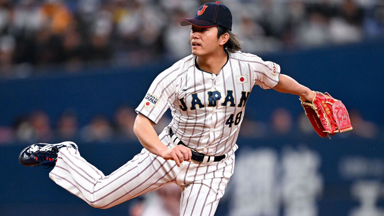 OSAKA, JAPAN - MARCH 05: Tatsuya Imai #48 of Samurai Japan pitches in the top of the sixth inning during the game between Samurai Japan and Netherlands at Kyocera Dome Osaka on March 05, 2025 in Osaka, Japan.