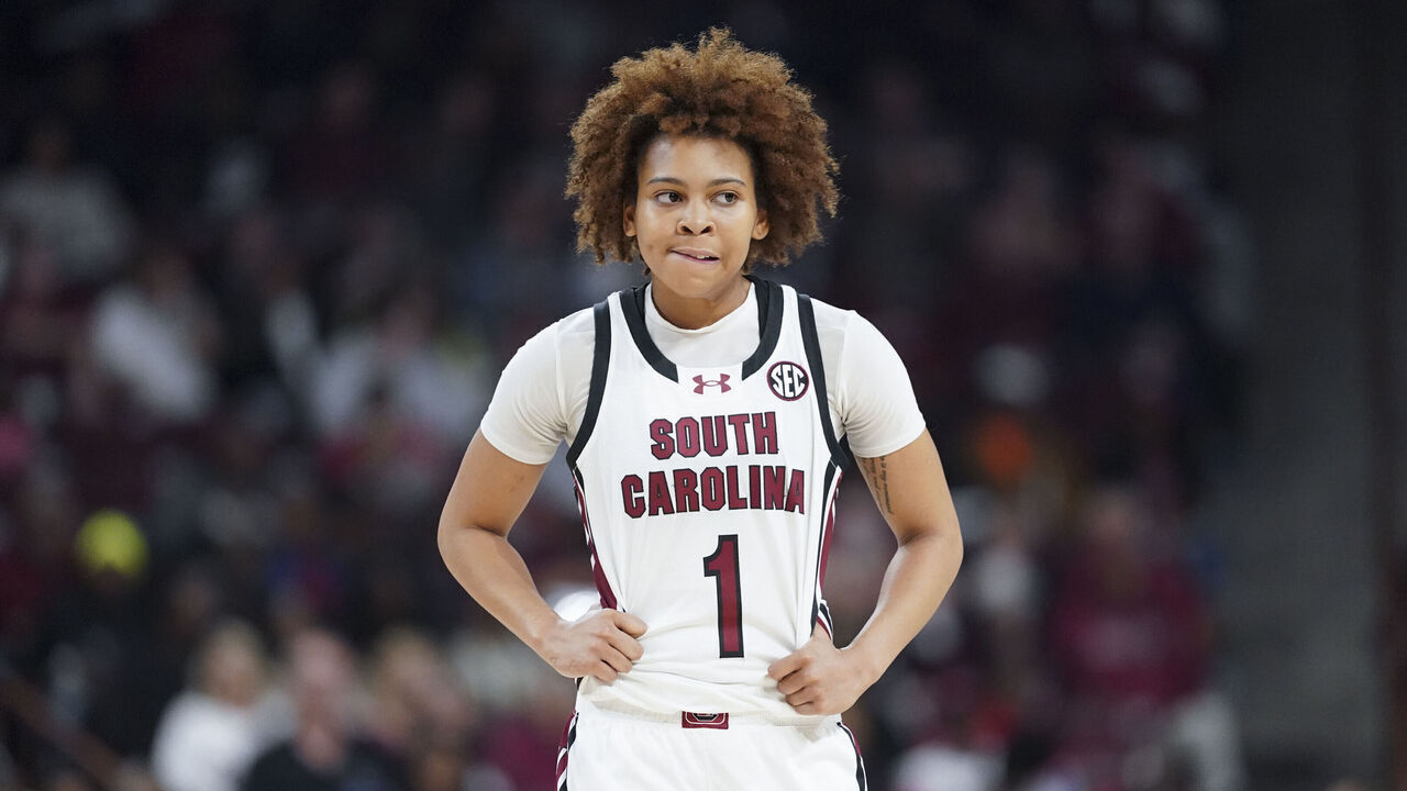 COLUMBIA, SOUTH CAROLINA - NOVEMBER 3: Maddy McDaniel #1 of the South Carolina Gamecocks stands on the court during the first quarter of an NCAA women's basketball game against the Grand Canyon Antelopes at Colonial Life Arena on November 3, 2024 in Columbia, South Carolina.