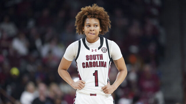 COLUMBIA, SOUTH CAROLINA - NOVEMBER 3: Maddy McDaniel #1 of the South Carolina Gamecocks stands on the court during the first quarter of an NCAA women's basketball game against the Grand Canyon Antelopes at Colonial Life Arena on November 3, 2024 in Columbia, South Carolina.