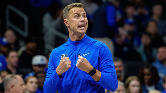 CHARLOTTE, NORTH CAROLINA - NOVEMBER 04: Head coach Jon Scheyer of the Duke Blue Devils looks on against the Texas Longhorns during their game at Spectrum Center on November 04, 2025 in Charlotte, North Carolina.