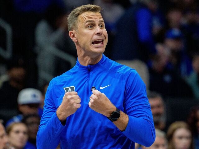 CHARLOTTE, NORTH CAROLINA - NOVEMBER 04: Head coach Jon Scheyer of the Duke Blue Devils looks on against the Texas Longhorns during their game at Spectrum Center on November 04, 2025 in Charlotte, North Carolina.
