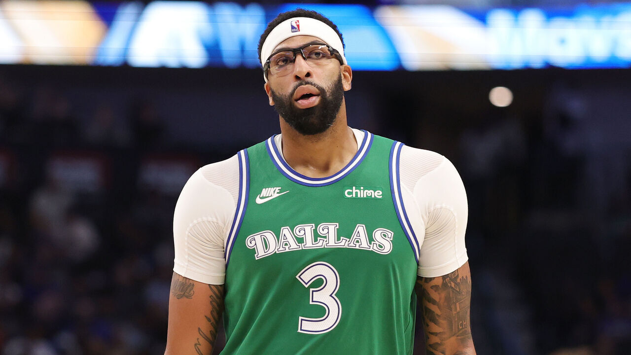 DALLAS, TEXAS - OCTOBER 26: Anthony Davis #3 of the Dallas Mavericks walks backcourt during a game against the Toronto Raptors at American Airlines Center on October 26, 2025 in Dallas, Texas.