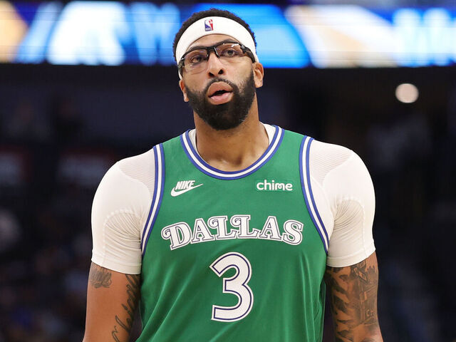 DALLAS, TEXAS - OCTOBER 26: Anthony Davis #3 of the Dallas Mavericks walks backcourt during a game against the Toronto Raptors at American Airlines Center on October 26, 2025 in Dallas, Texas.