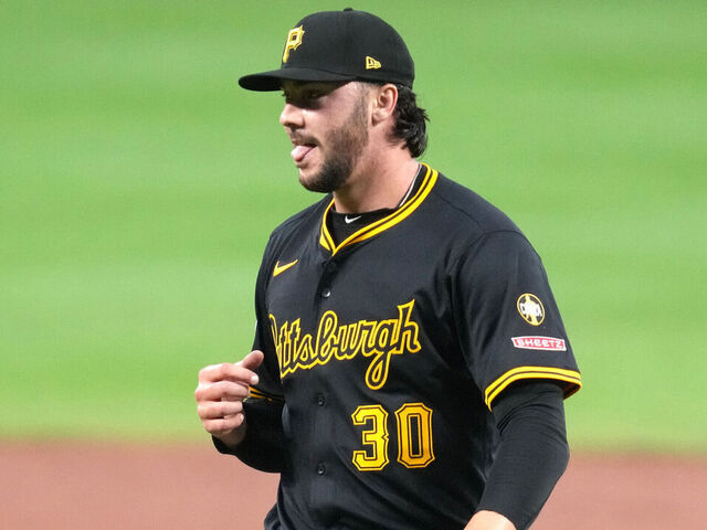 BALTIMORE, MD - SEPTEMBER 10: Paul Skenes #30 of the Pittsburgh Pirates celebrates an out during a baseball game against the Baltimore Orioles at Oriole Park at Camden Yards on September 10, 2025 in Baltimore, Maryland.