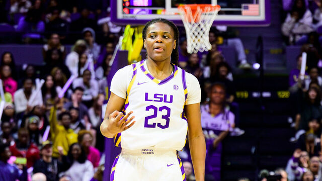 BATON ROUGE, LA - NOVEMBER 04: MiLaysia Fulwiley #23 of the LSU Tigers in action against the Houston Christian Huskies on November 4, 2025 at the Pete Maravich Assembly Center in Baton Rouge, Louisiana.