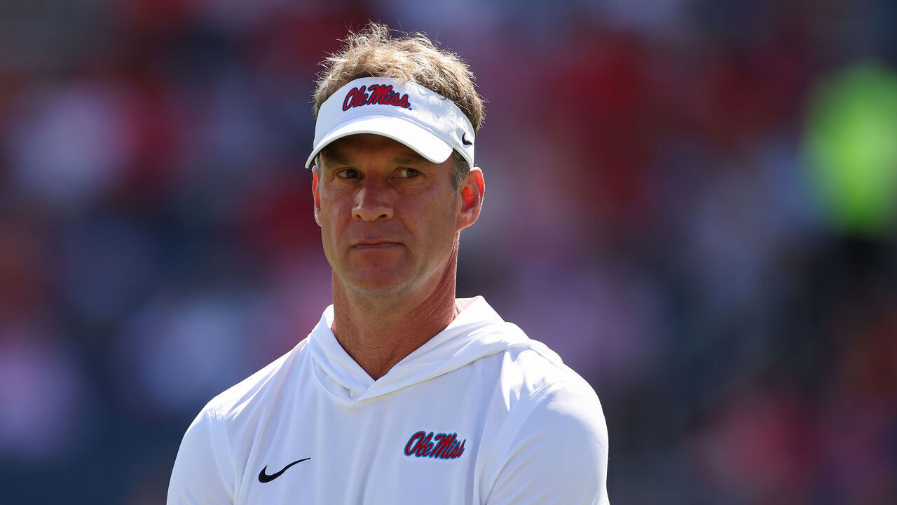 OXFORD, MISSISSIPPI - SEPTEMBER 27: Lane Kiffin, Head Coach of the Mississippi Rebels, is seen during warm-ups before the college football game against the Louisiana State Tigers at Vaught-Hemingway Stadium on September 27, 2025 in Oxford, Mississippi.
