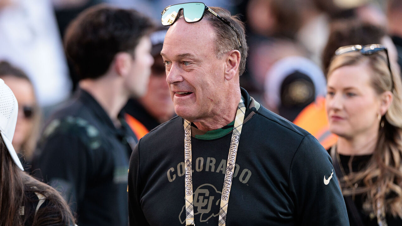 BOULDER, COLORADO - NOVEMBER 01: Colorado Buffaloes athletic director Rick George walks the field prior to the game against the Arizona Wildcats at Folsom Field on November 01, 2025 in Boulder, Colorado.