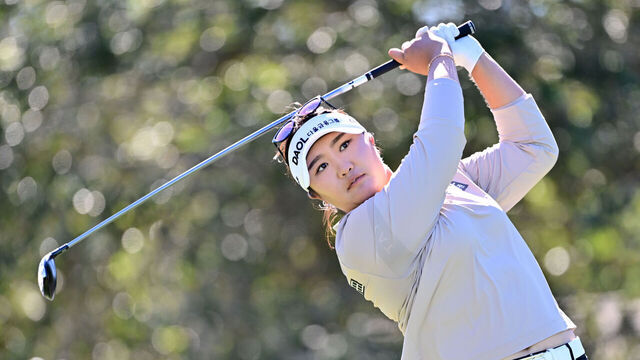 BELLEAIR, FLORIDA - NOVEMBER 13: Haeran Ryu of South Korea plays her shot from the fifth tee during the first round of The ANNIKA driven by Gainbridge at Pelican 2025 at Pelican Golf Club on November 13, 2025 in Belleair, Florida.