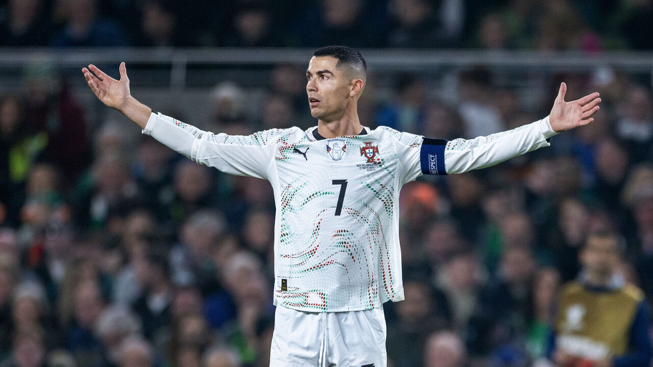 DUBLIN, IRELAND: NOVEMBER 13: Cristiano Ronaldo #7 of Portugal during the Republic of Ireland V Portugal, 2026 World Cup Qualifying - UEFA, Group Stage match at Aviva Stadium on November 13th, 2025, in Dublin, Ireland.