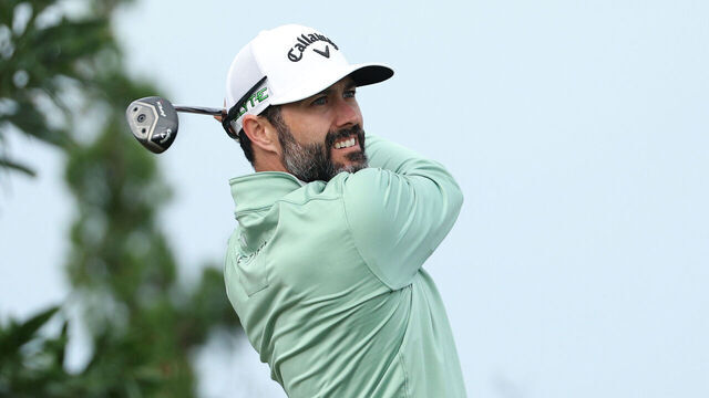 SOUTHAMPTON, BERMUDA - NOVEMBER 14: Adam Hadwin of Canada plays his shot from the first tee during the second round of the Butterfield Bermuda Championship 2025 at Port Royal Golf Course on November 14, 2025 in Southampton, Bermuda.