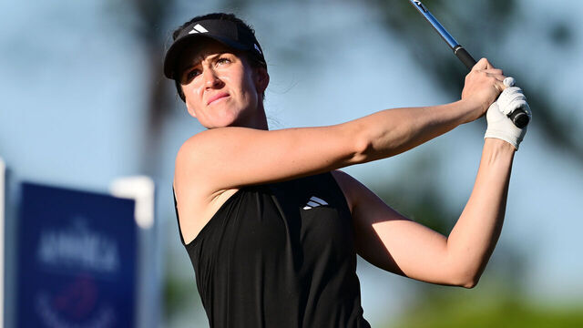 BELLEAIR, FLORIDA - NOVEMBER 14: Linn Grant of Sweden plays a shot from the ninth tee during the second round of The ANNIKA driven by Gainbridge at Pelican 2025 at Pelican Golf Club on November 14, 2025 in Belleair, Florida.