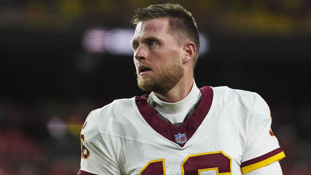 LANDOVER, MARYLAND - NOVEMBER 02: Matt Gay #16 of the Washington Commanders warms up prior to an NFL football game against the Seattle Seahawks at Northwest Stadium on November 2, 2025 in Landover, Maryland.