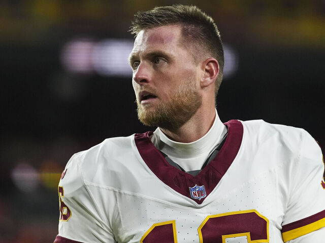 LANDOVER, MARYLAND - NOVEMBER 02: Matt Gay #16 of the Washington Commanders warms up prior to an NFL football game against the Seattle Seahawks at Northwest Stadium on November 2, 2025 in Landover, Maryland.